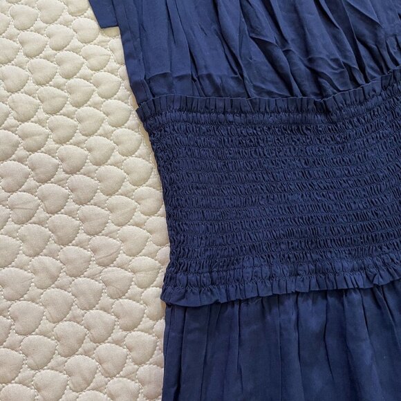 NWOT Tory Burch Smocked Shoulder-Tie Jumpsuit Size XS Navy Blue - Picture 6 of 13